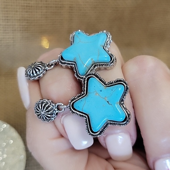 TURQUOISE STAR CONCHO DROP EARRINGS - Picture 3 of 8